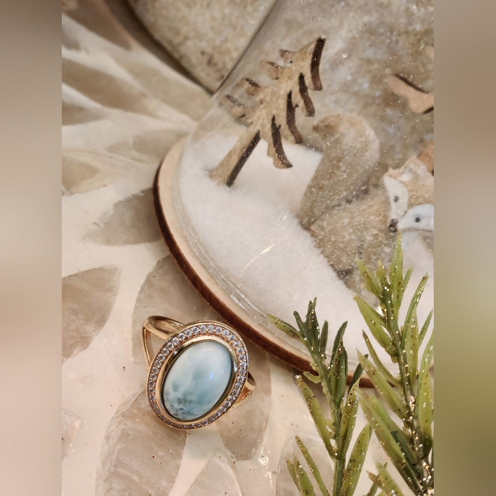 Elegant Blue Oval Stone .925 Plated Ring By Adornia - Picture 3 of 8